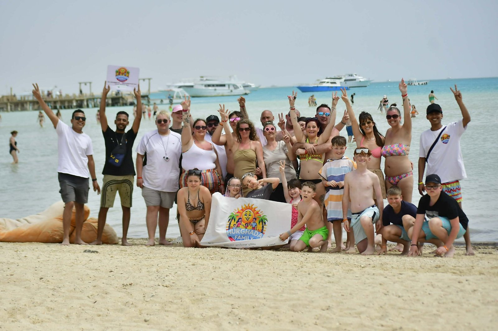 Large group photo Hurghada Family Tours beach Red Sea